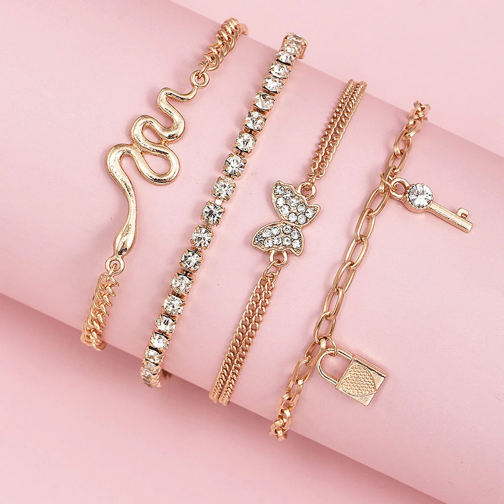 Hayley 4 Piece Gold Adjustable Bracelet Set