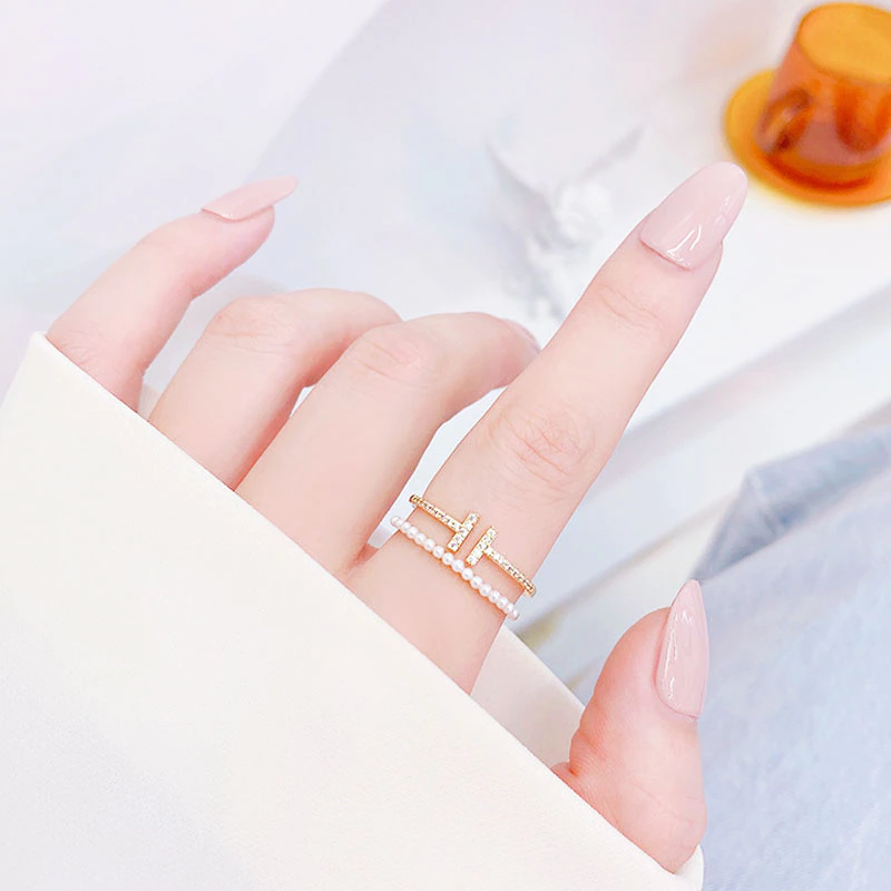 Alisha Gold Plated Double Band Pearl Ring