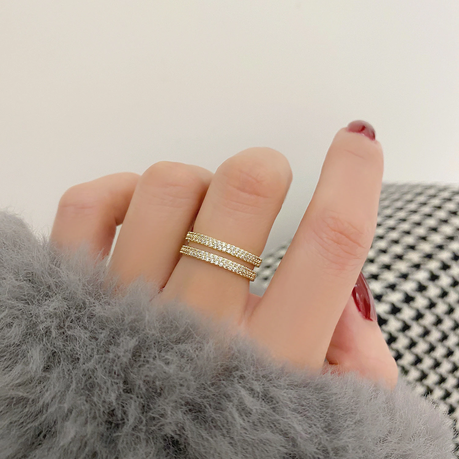 Dani Gold Adjustable Double Pave Band Ring