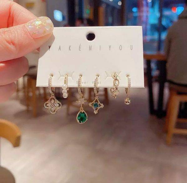 Sonia 5 Piece Gold & Emerald Statement Earrings