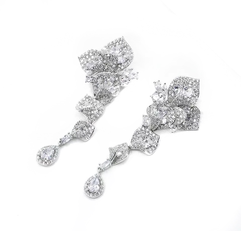 Luxury Pip Cluster Cubic Zirconia Drop Pear Cut Leaf Earrings ...