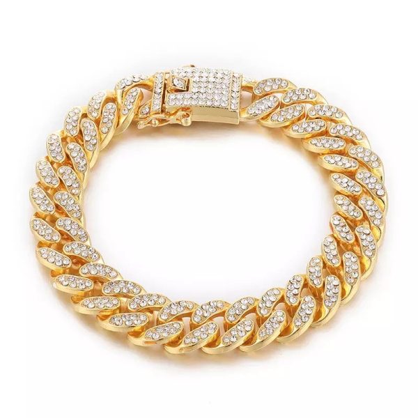 Mens Gold Iced Cuban Link Chain Bracelet