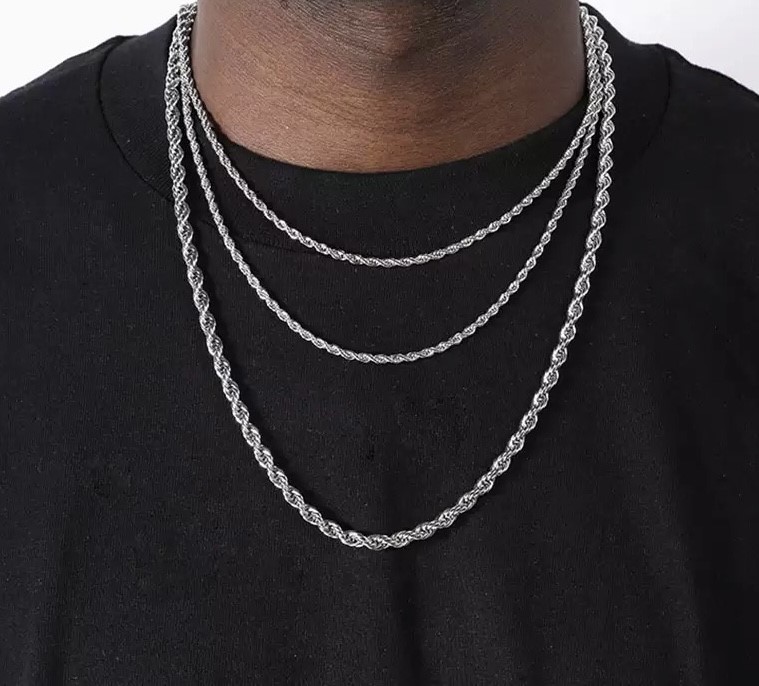 Mens Silver Plated 6mm Rope Chain - Glamourize UK