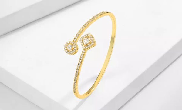 Gold Halo Pear And Round Cut Cubic Zirconia Bangle Bracelet