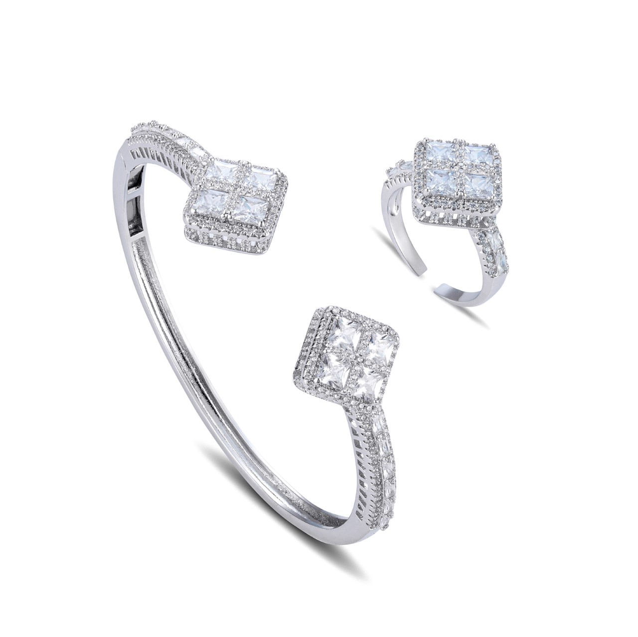 Luxury Diamond Detail Bracelet & Adjustable Ring Set